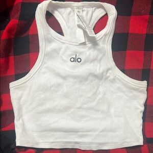 ALO Yoga White Ribbed Tank Top